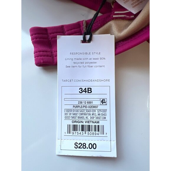 SHADE & SHORE Swim Top Womens 34B Purple Nylon Halter Braided Keyhole Design - Picture 6 of 9